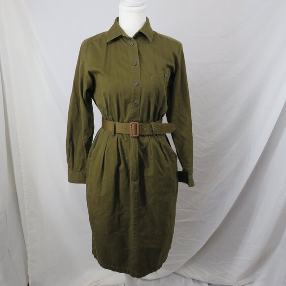 Charter Club Dresses & Skirts - Vintage Charter Club Petites Olive Green Utility Shirt Dress | Size 10P xs/s